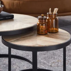 2-Satz Couchtisch mit Holzplatte Rund - Bernesa (zweiteilig)^Wohnen