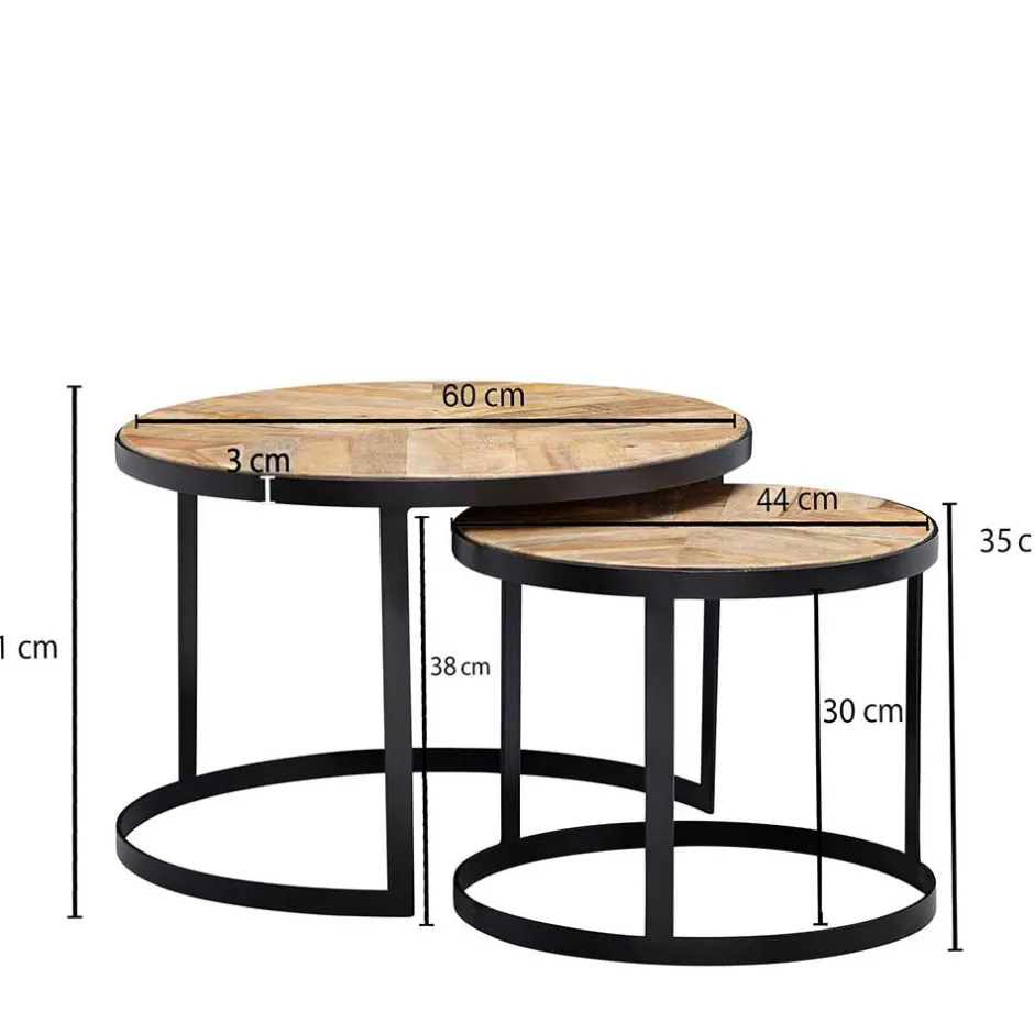 2-Satz Couchtisch mit Holzplatte Rund - Bernesa (zweiteilig)^Wohnen