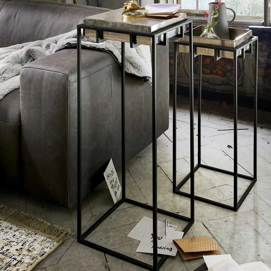 2-Satz-Beistelltisch in Nickel & Schwarz - Toina (zweiteilig)^Wohnen Outlet