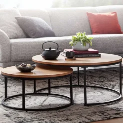 2-Satz-Couchtisch in Eiche Furnier - Bucket (zweiteilig)^Wohnen