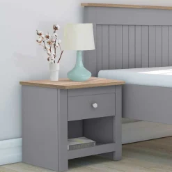 Wohnen Scandi Chic Nachtkommode in Grau mit Eiche - Donia
