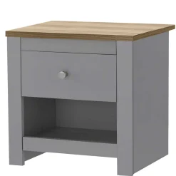 Wohnen Scandi Chic Nachtkommode in Grau mit Eiche - Donia