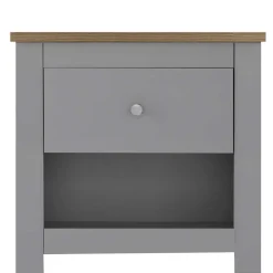 Wohnen Scandi Chic Nachtkommode in Grau mit Eiche - Donia
