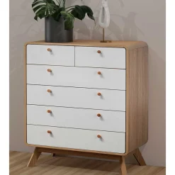 Wohnen Scandi Hochkommode in Eiche mit Weiß - Jendren