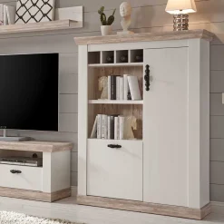 Wohnen Scandi Landhaus Wohnzimmermöbel Set Nedita in Weiß (vierteilig)