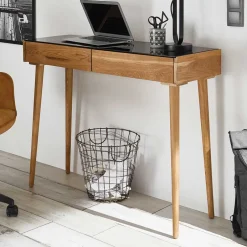 Scandi Schreibtisch mit Schwarzglas Platte - Floyda^Wohnen Online