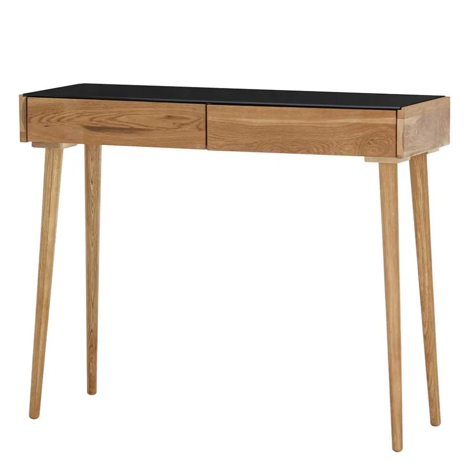 Scandi Schreibtisch mit Schwarzglas Platte - Floyda^Wohnen Online