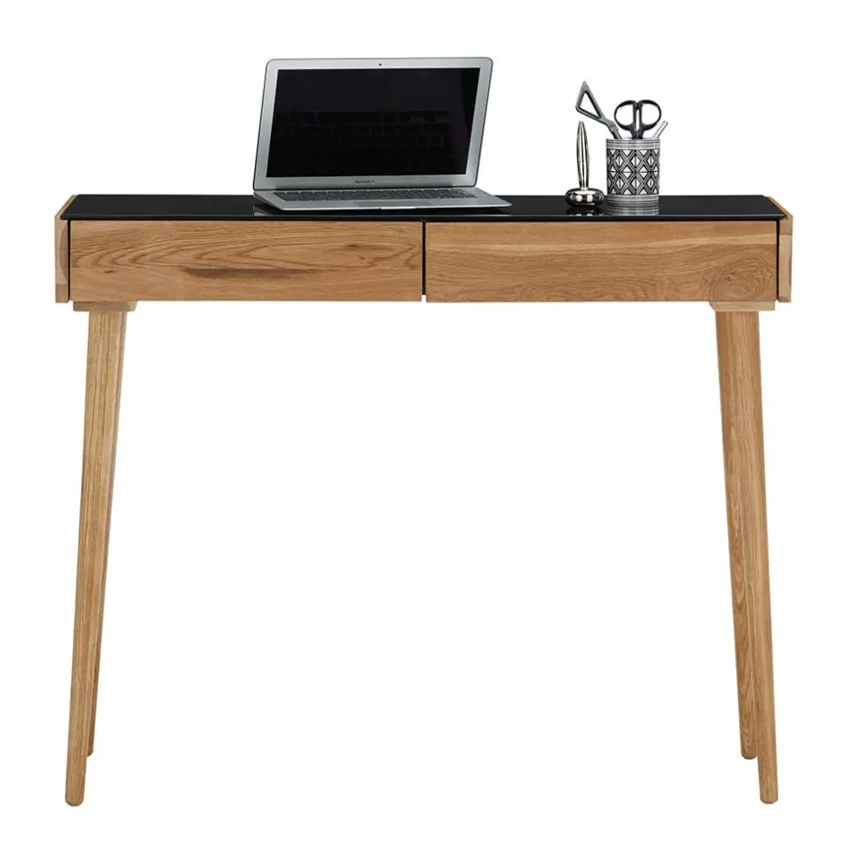 Scandi Schreibtisch mit Schwarzglas Platte - Floyda^Wohnen Online