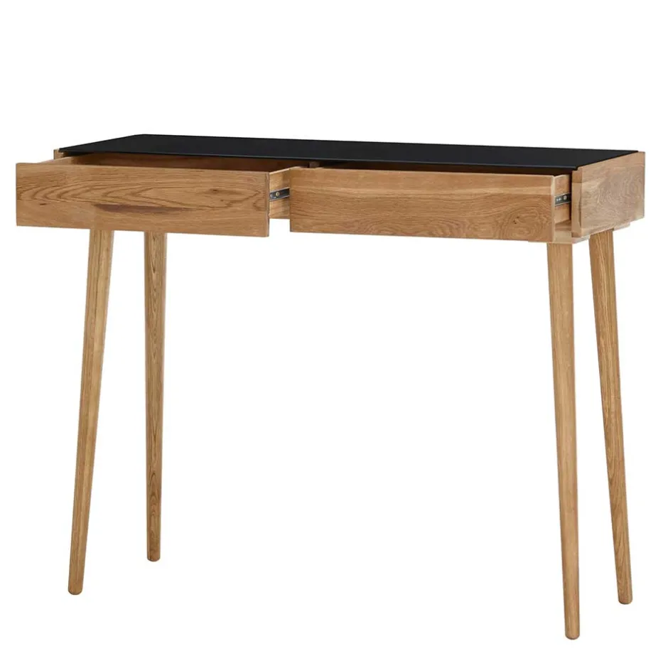 Scandi Schreibtisch mit Schwarzglas Platte - Floyda^Wohnen Online