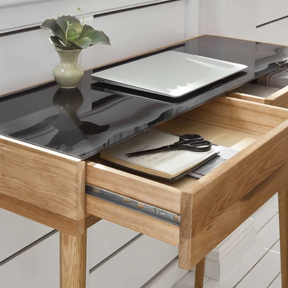 Scandi Schreibtisch mit Schwarzglas Platte - Floyda^Wohnen Online