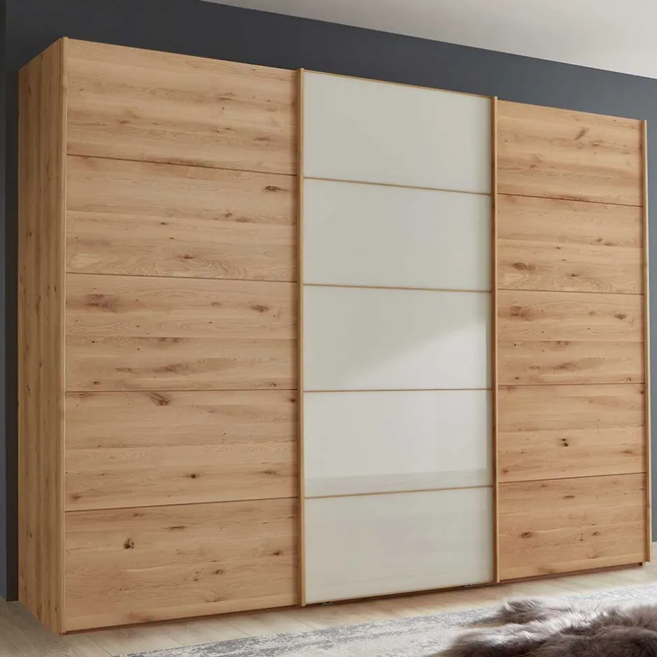 Wohnen Schiebetüren-Kleiderschrank in Beige Glas - Nikoba