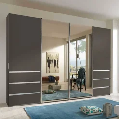 Wohnen Schiebetürenschrank in Braun mit Parsol Spiegeln - Moon