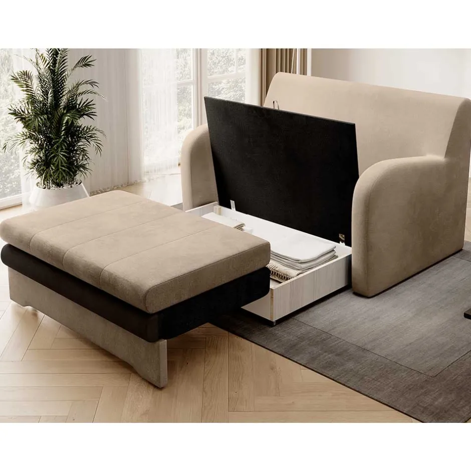 Schlafcouch in Beige und Dunkelbraun - Calming^Wohnen