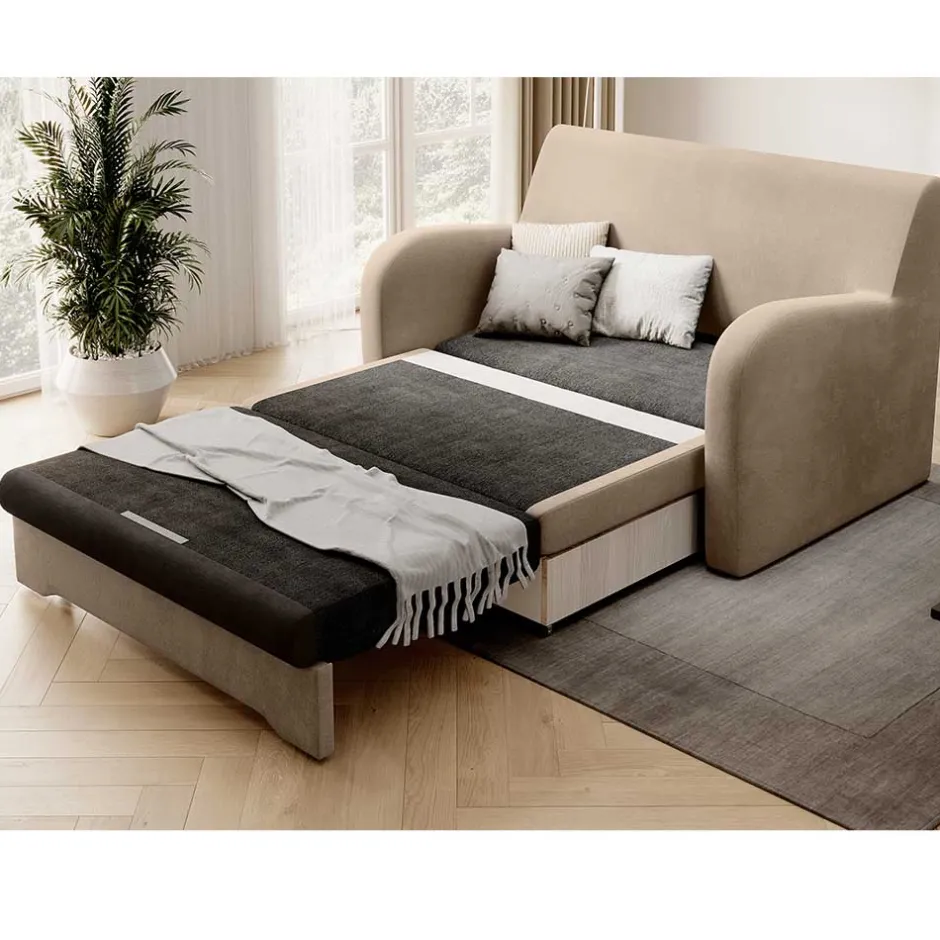Schlafcouch in Beige und Dunkelbraun - Calming^Wohnen