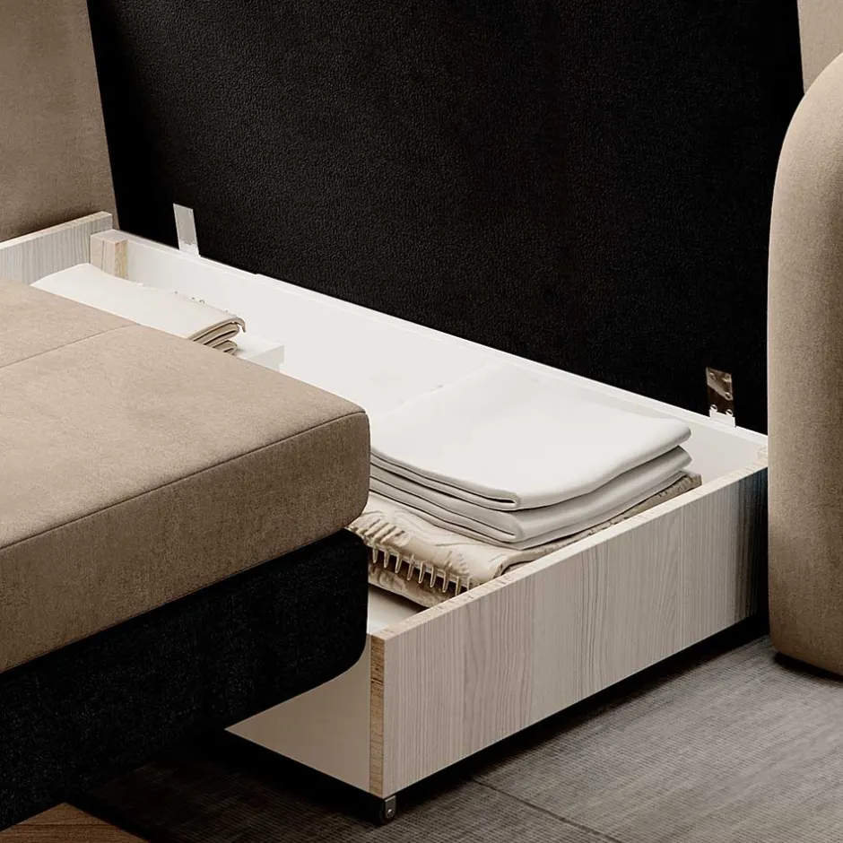 Schlafcouch in Beige und Dunkelbraun - Calming^Wohnen