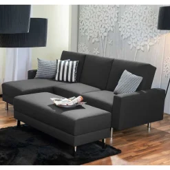 Schlaf-Ecksofa & Hocker in Dunkelgrau - Speccia (zweiteilig)^Wohnen Discount