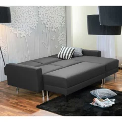 Schlaf-Ecksofa & Hocker in Dunkelgrau - Speccia (zweiteilig)^Wohnen Discount