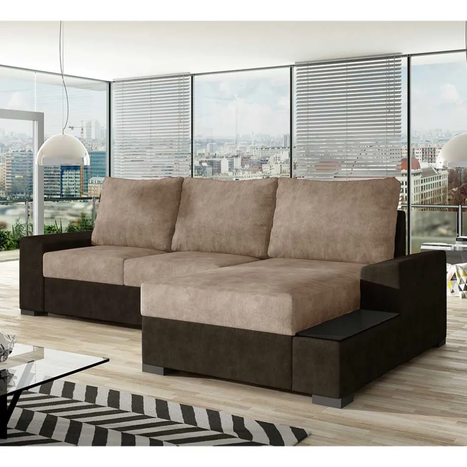 Schlafsofa Ecke in Beige und Dunkelbraun - Subra^Wohnen