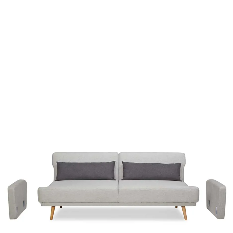 Wohnen Schlafsofa in Hellgrau und Kiefer - Posadas