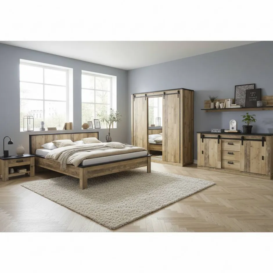 Wohnen Schlafzimmer Set in Altholz Optik - Naiavio (sechsteilig)