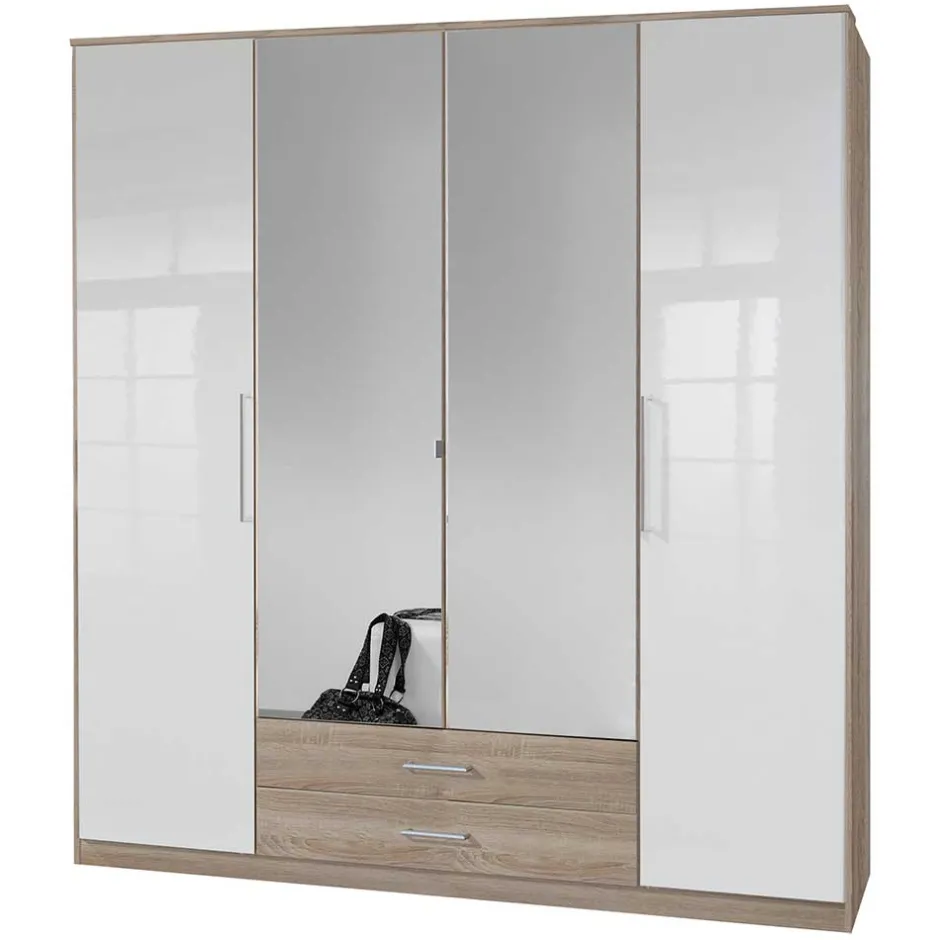 Wohnen Schlafzimmer-Kleiderschrank in Weiß HG & Eiche sägerau - Grands