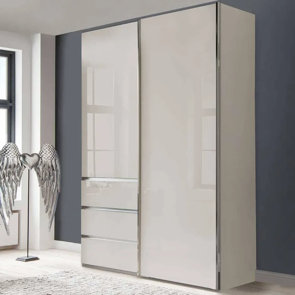 Wohnen Schlafzimmerschrank in Champagner Glasfront 165 cm - Dustins