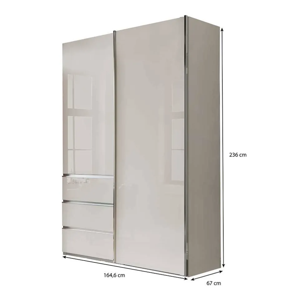 Wohnen Schlafzimmerschrank in Champagner Glasfront 165 cm - Dustins