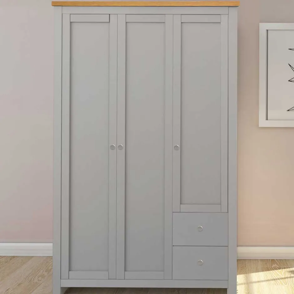 Schlafzimmerschrank in Grau & Eichefarben - Poliesti^Wohnen Discount