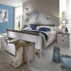 Wohnen Schlafzimmerset Lando in Weiß Grau Landhaus (vierteilig)