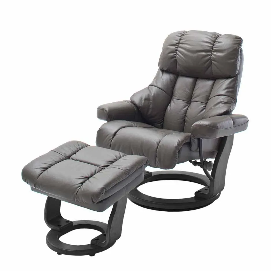 Wohnen Schlammfarbener Ledersessel mit Relaxfunktion Jandrus & Fußhocker (zweiteilig)