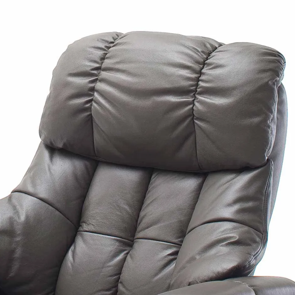 Wohnen Schlammfarbener Ledersessel mit Relaxfunktion Jandrus & Fußhocker (zweiteilig)