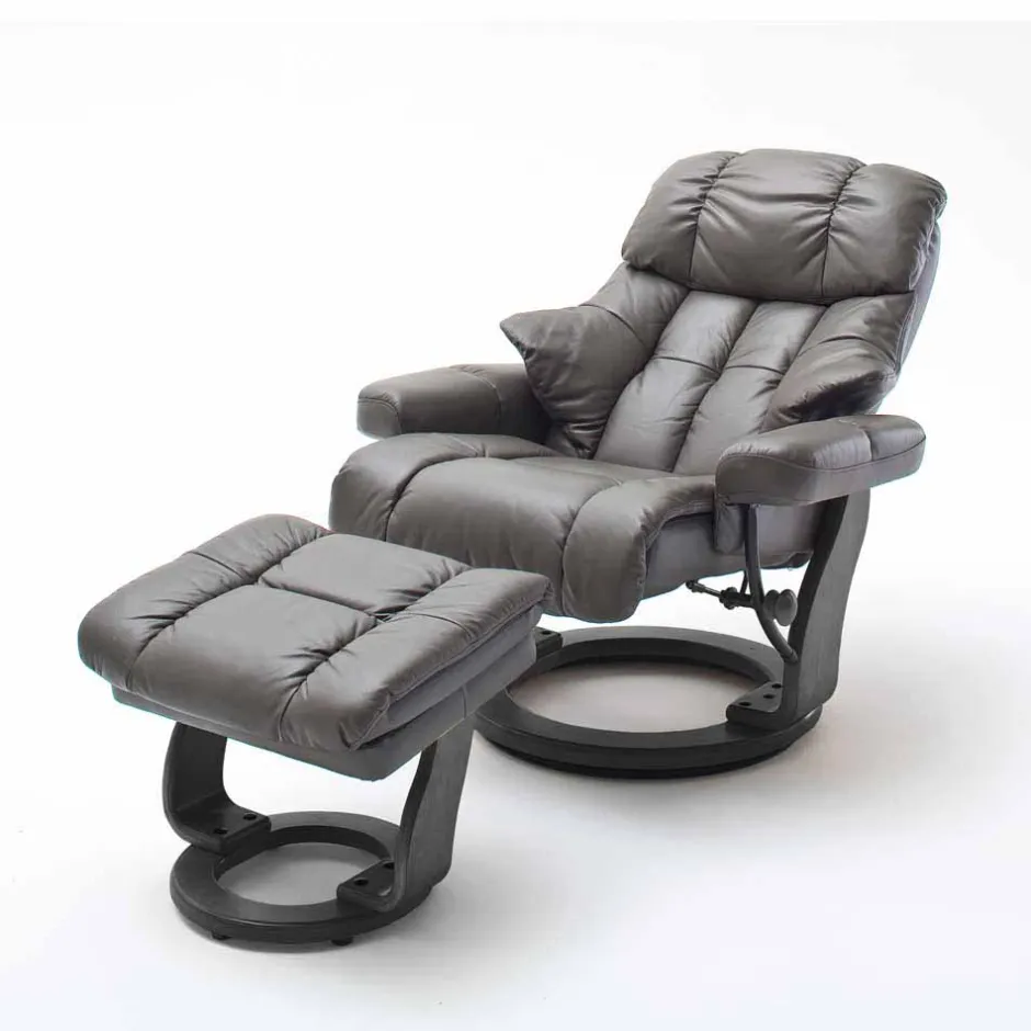 Wohnen Schlammfarbener Ledersessel mit Relaxfunktion Jandrus & Fußhocker (zweiteilig)