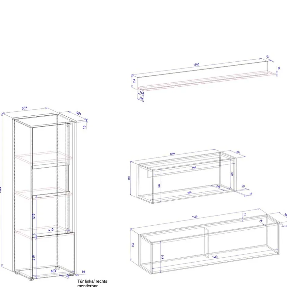 Wohnen Schlicht-moderne Wohnwand Möbel - Ahilav (vierteilig)