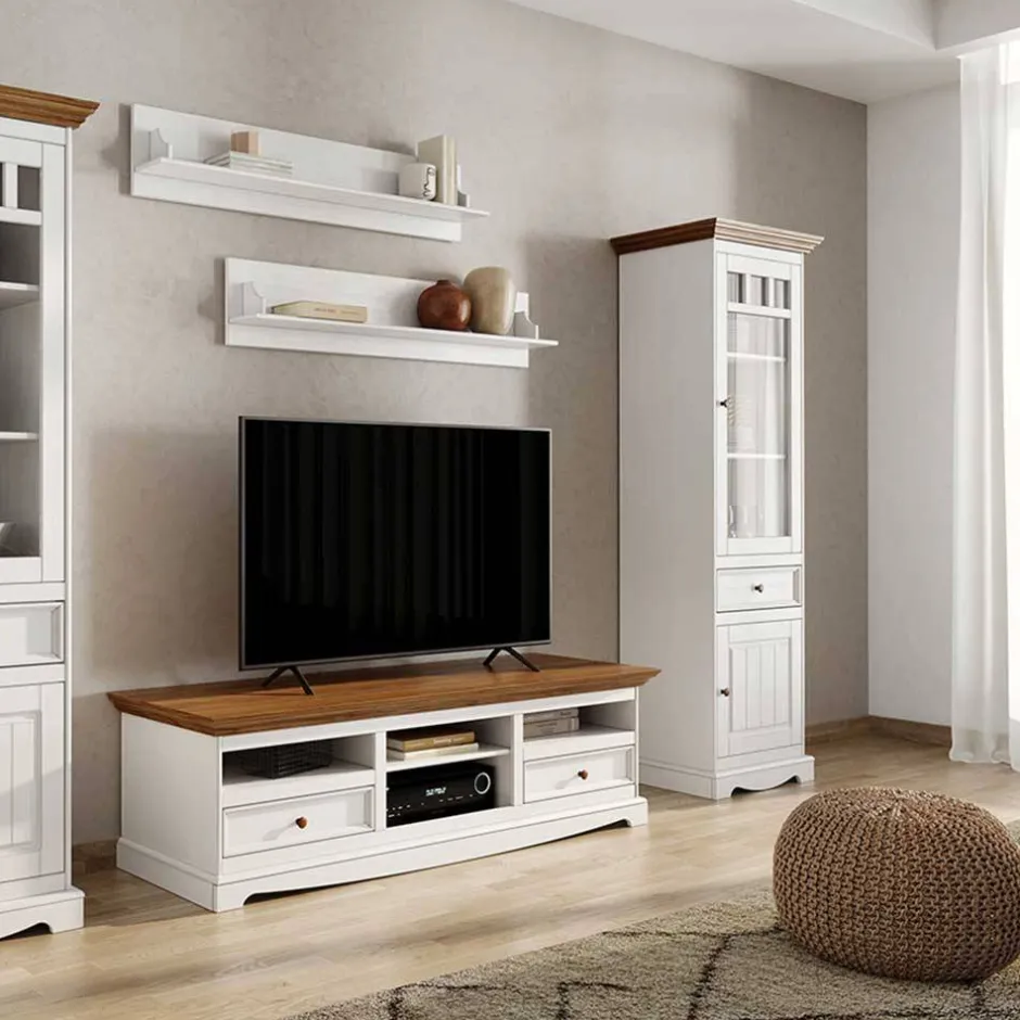 Schmale Landhaus Vitrine aus Kiefernholz - Bordona^Wohnen Best