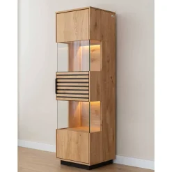 Wohnen Schmale Massivholz Vitrine mit LED Beleuchtung - Eribella
