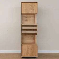 Wohnen Schmale Massivholz Vitrine mit LED Beleuchtung - Eribella