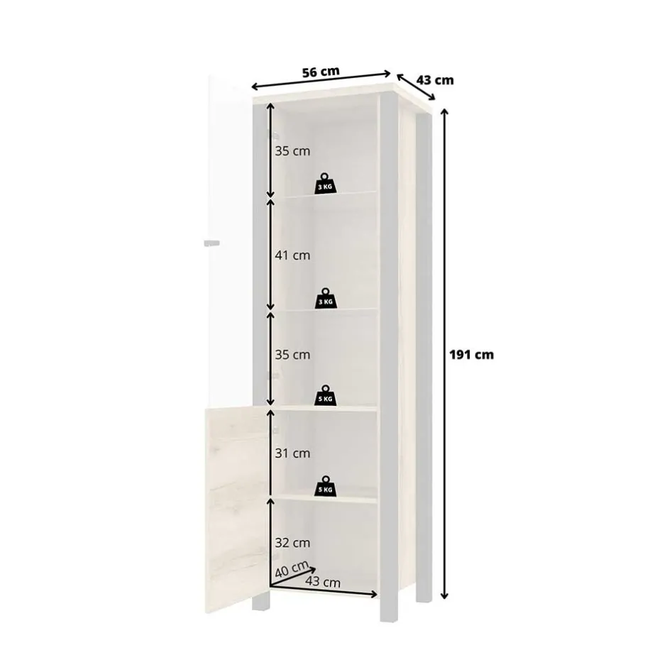 Wohnen Schmale Schrank Vitrine in Eiche NB & Schwarz - Kanellas