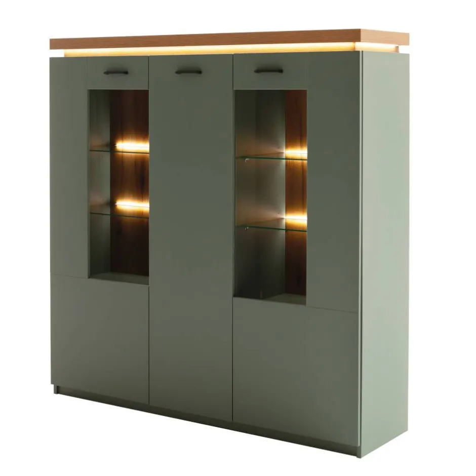 Schrank Vitrine in Graugrün und Eiche - Kwin^Wohnen