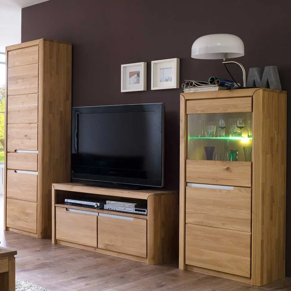 Wohnen Schrankwand Croconia aus Wildeiche massiv (dreiteilig)