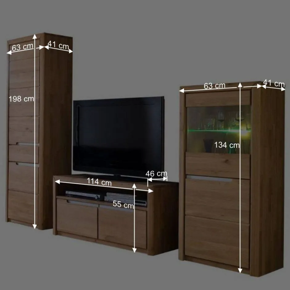 Wohnen Schrankwand Croconia aus Wildeiche massiv (dreiteilig)