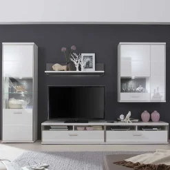 Wohnen Schrankwand Tacroma in Weiß Hochglanz (fünfteilig)