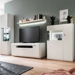 Schrankwand Wohnzimmer in Weiß - Hazime (vierteilig)^Wohnen