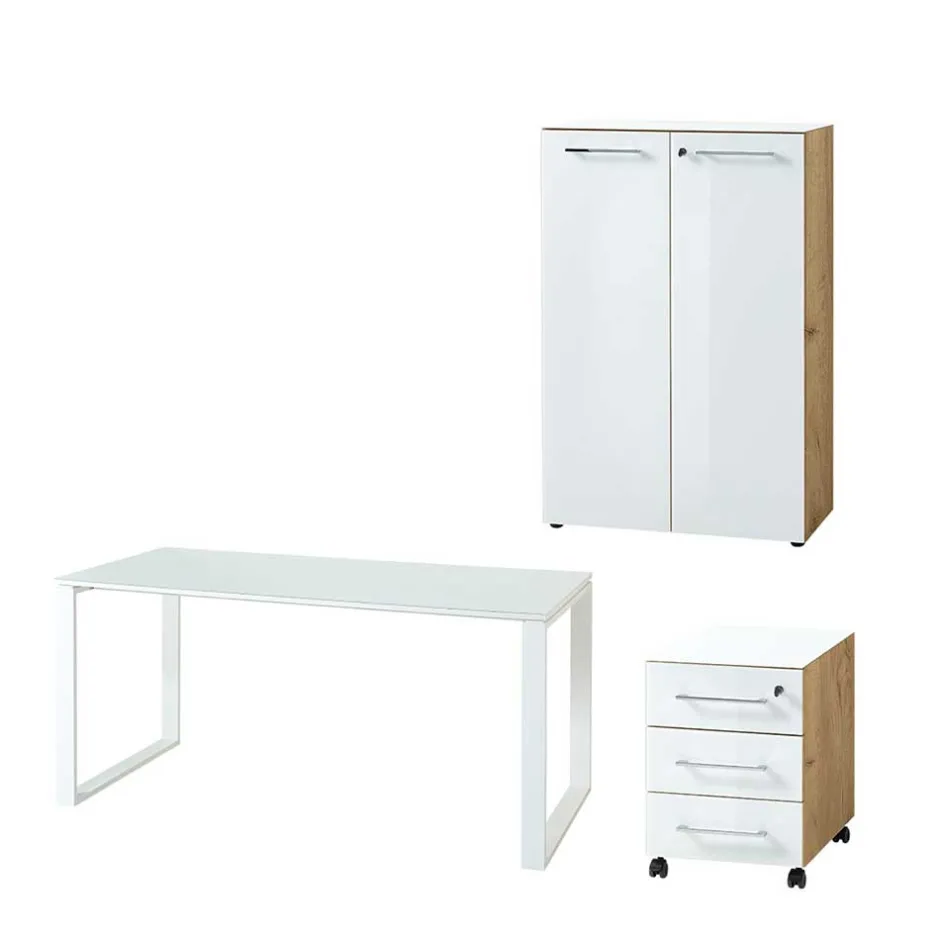 Wohnen Schreibtisch & Rollcontainer & Schrank - Laszlo (dreiteilig)
