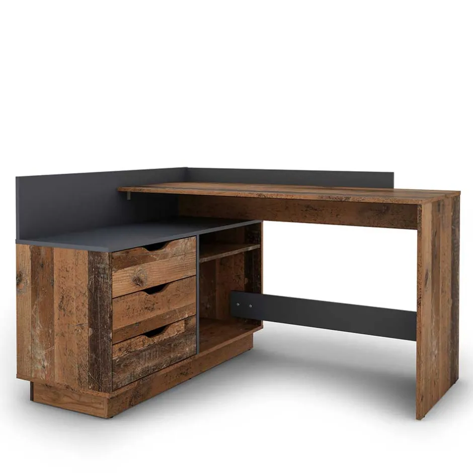 Wohnen Schreibtisch in Altholz Optik und Anthrazit - Egona