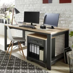 Wohnen Schreibtisch in Dunkelgrau & Eiche Optik - Joe