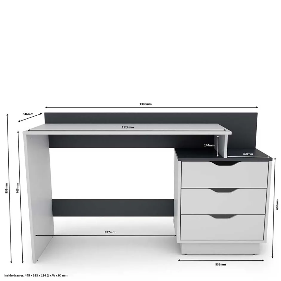 Schreibtisch mit drei Schubladen und Aufsatz - Dotagon^Wohnen Outlet