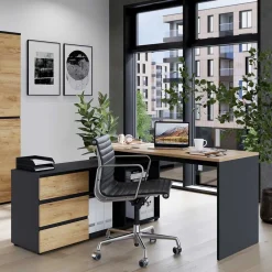 Kinder Wohnen Schreibtisch mit Regal - 4 Fächer & 3 Schubladen - Contrage