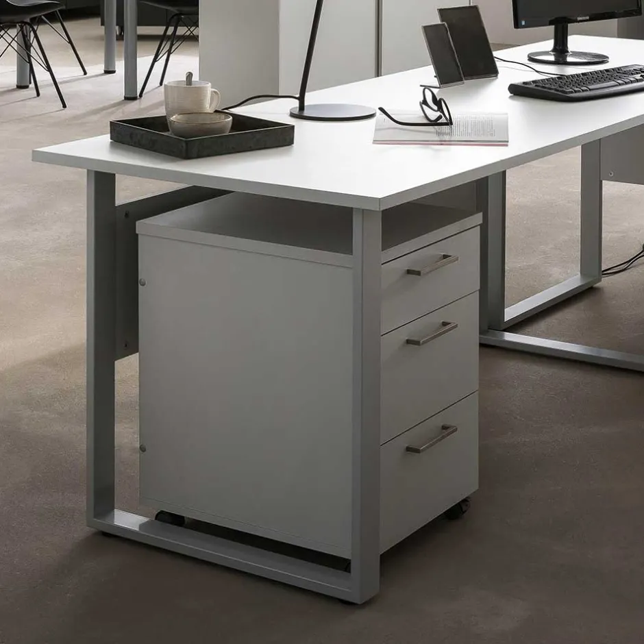 Schreibtisch Rollcontainer in Lichtgrau 41x60x50 - Bowsla^Wohnen
