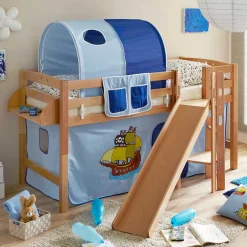 Kinder Wohnen Schräg Rutschen Hochbett in Natur Buche - Urak