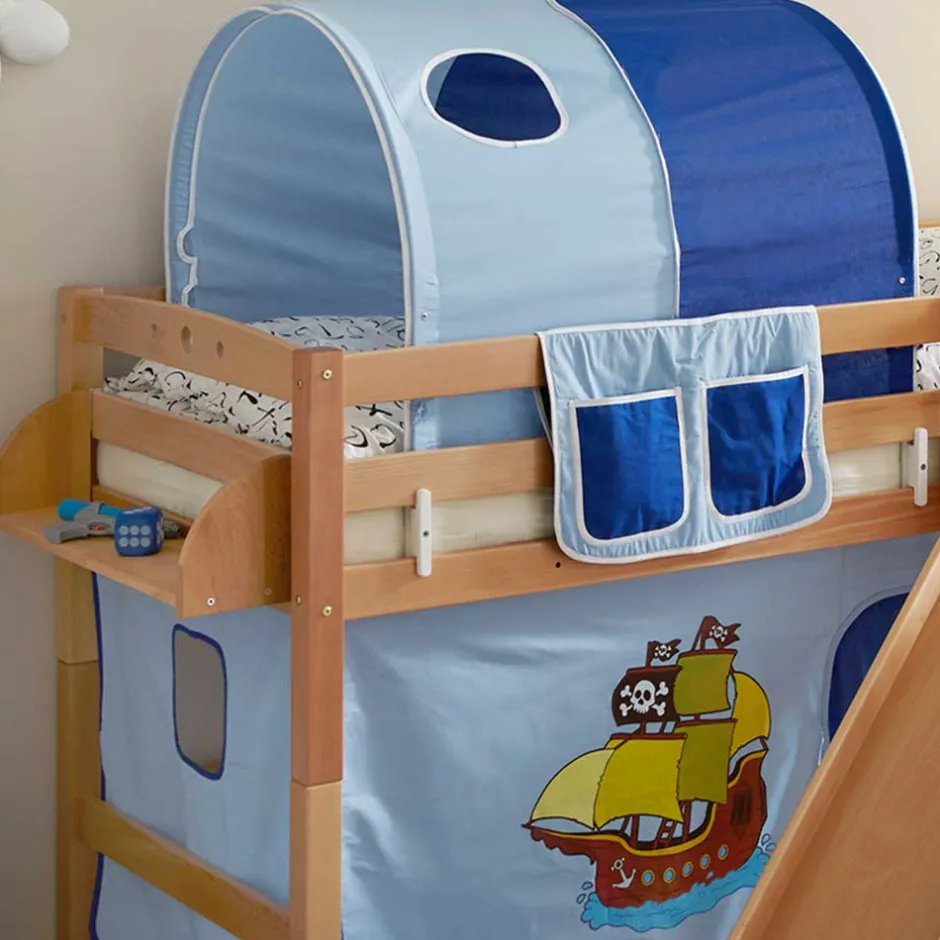 Kinder Wohnen Schräg Rutschen Hochbett in Natur Buche - Urak